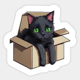 Black cat in a carton box - pixel art Sticker